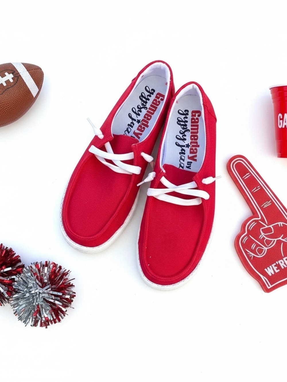 Gypsy Jazz Red Canvas Boat Shoes with White Laces
